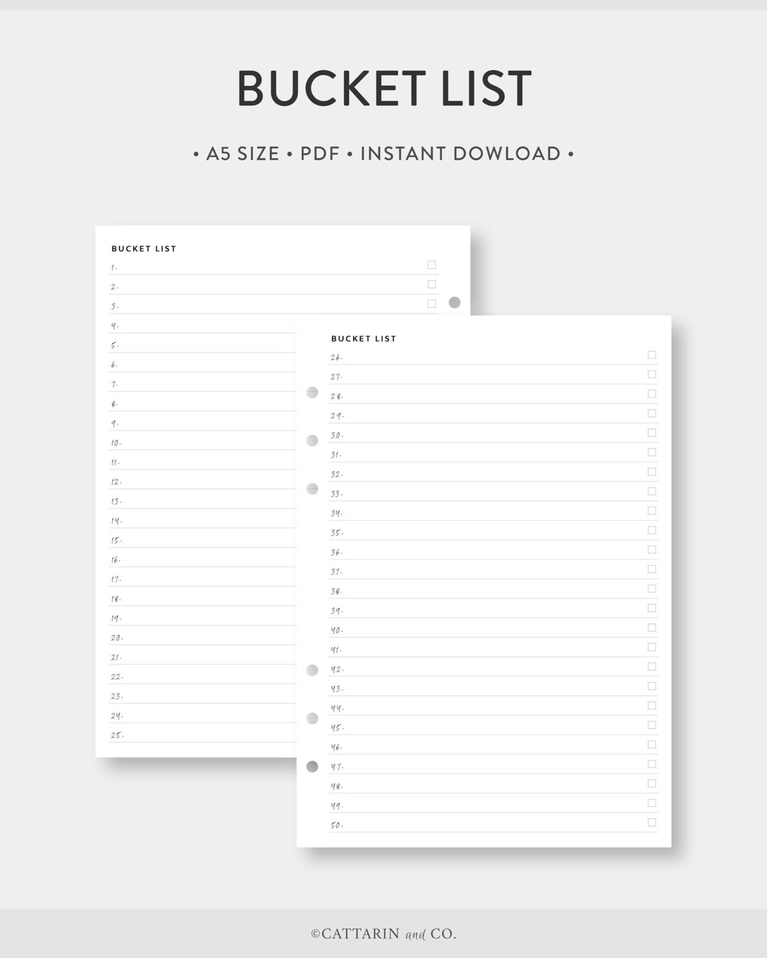 A5 Bucket List Printable 100 Bucket List Template To Do Etsy