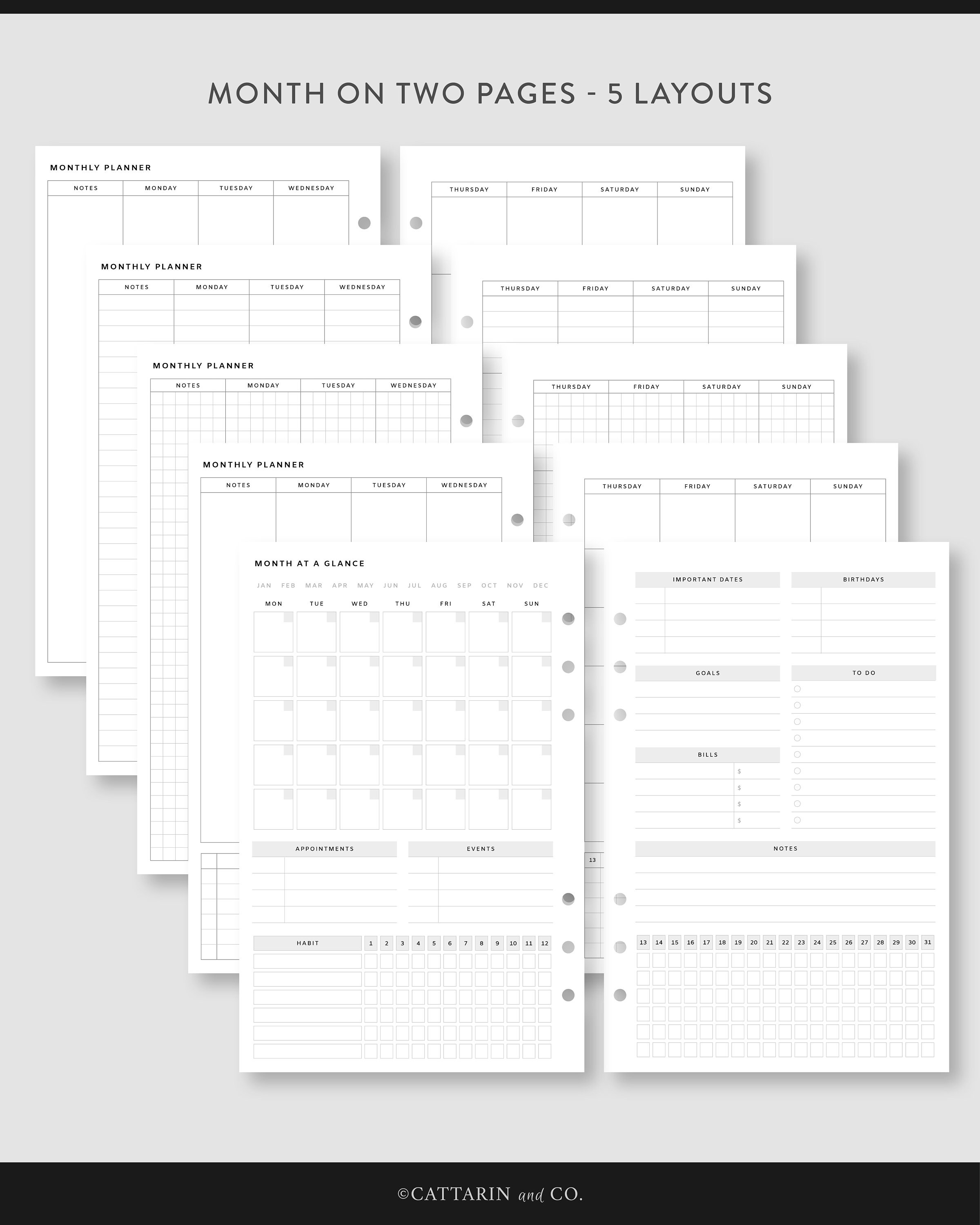 Half Letter, Undated Planner Bundle Printable Planner Kit Yearly ...