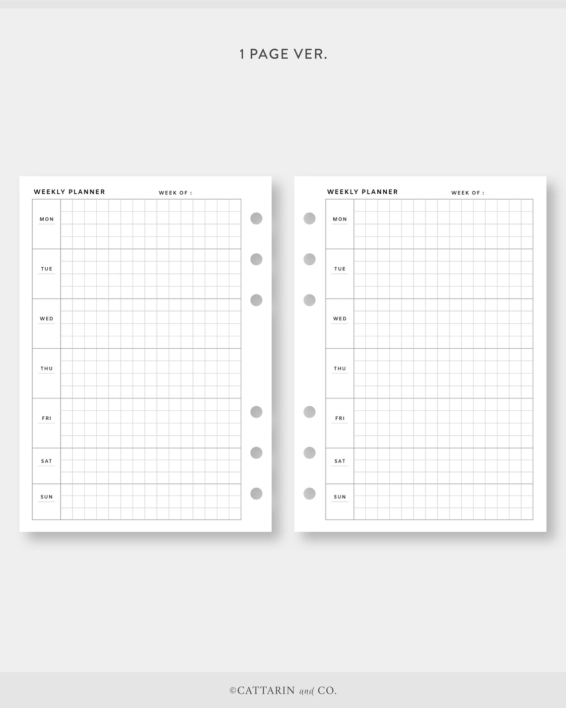 A6, Undated Weekly Planner Grid Paper Week on Two Pages WO2P 5x5 Graph
