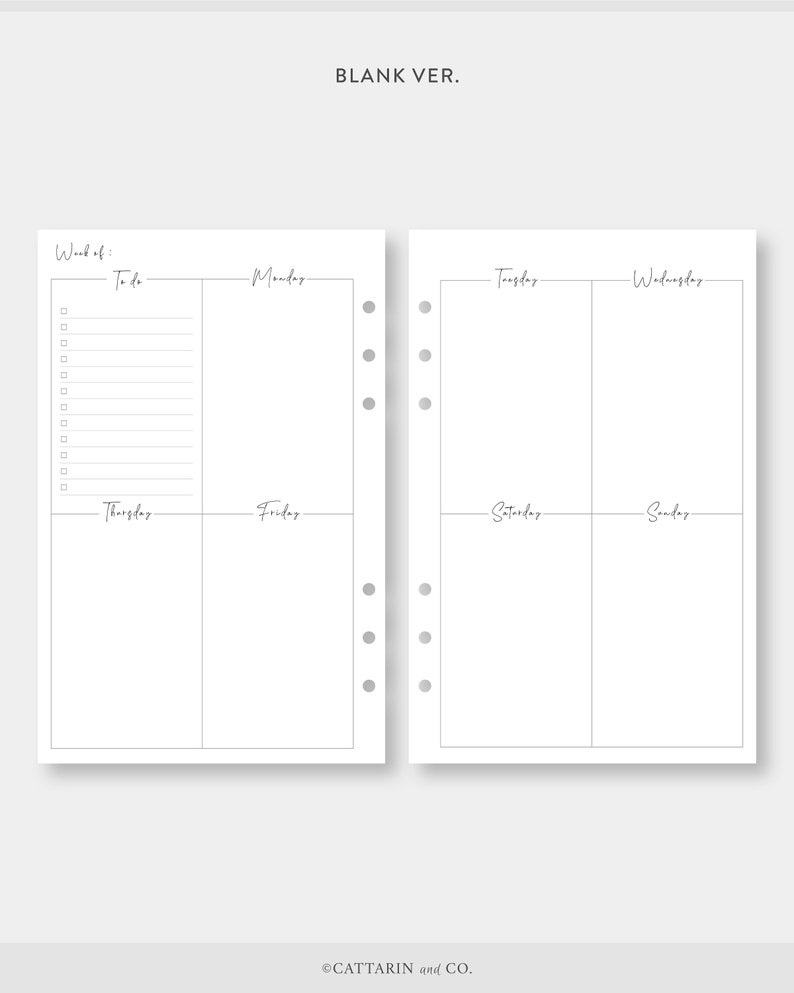 Half, Weekly Planner Printable Week on Two Pages Wo2p Undated Template ...