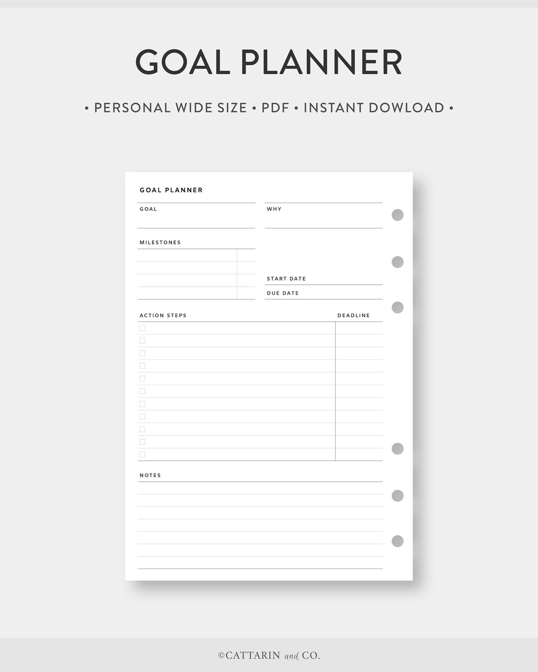 Personal Wide, Goal Planner Printable Productivity Planner Simple Goal