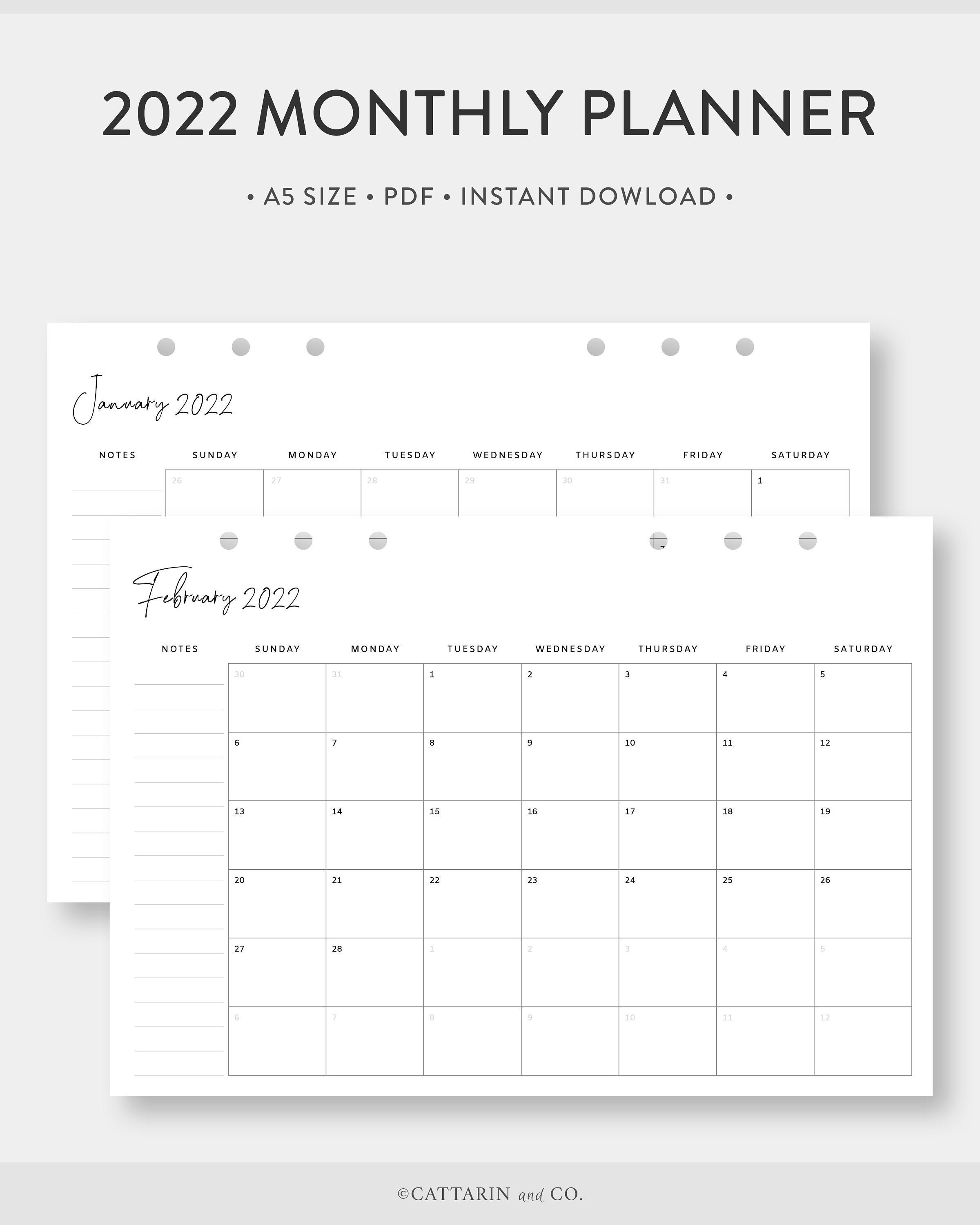 imprimir calendario mensual 2022