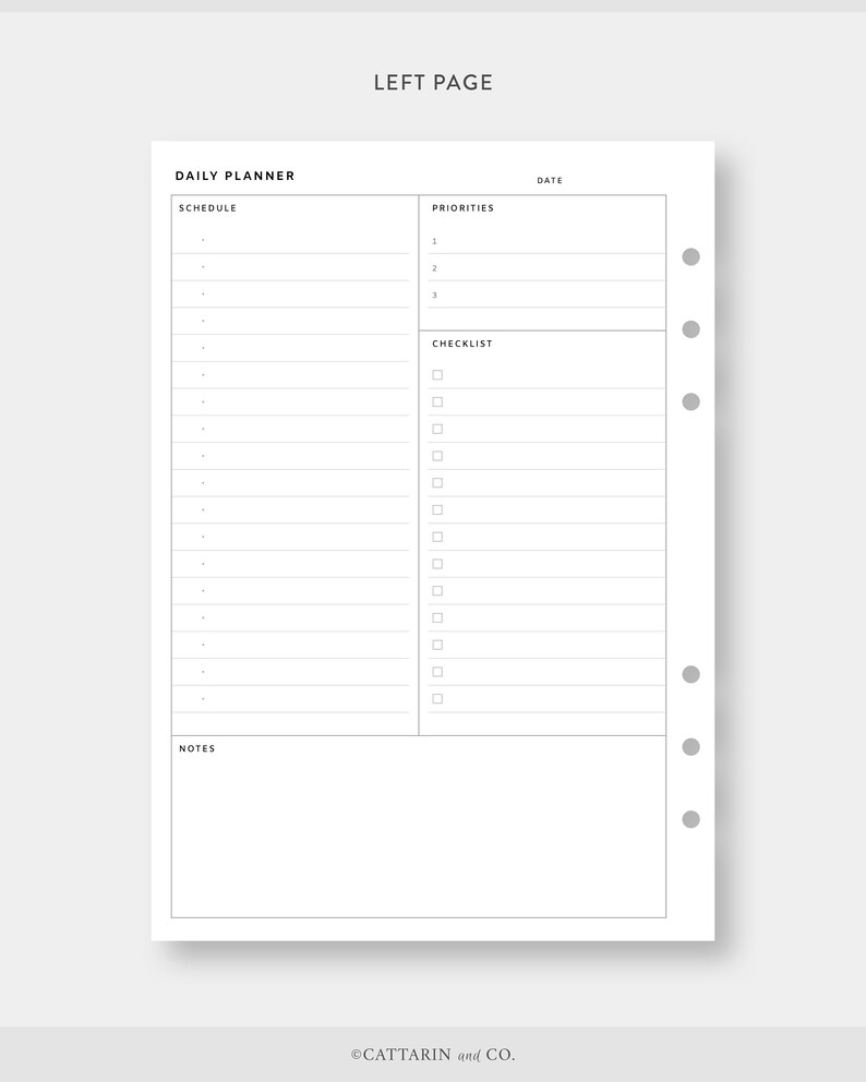 A5, Daily Planner Printable | Day on One Page | Undated Simple Template