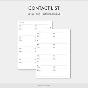 A5, Contact List Printable