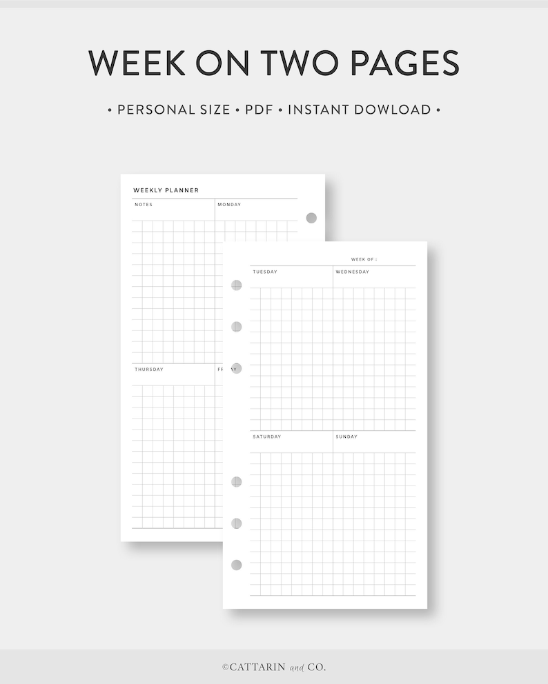 Personal, Weekly Planner Printable | Vertical Grid | Week on Two Pages ...