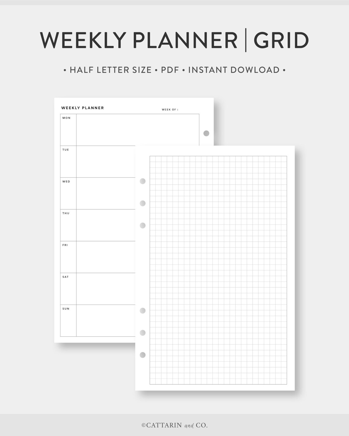 Half Letter Weekly Planner Printable Grid Paper Week on Two - Etsy