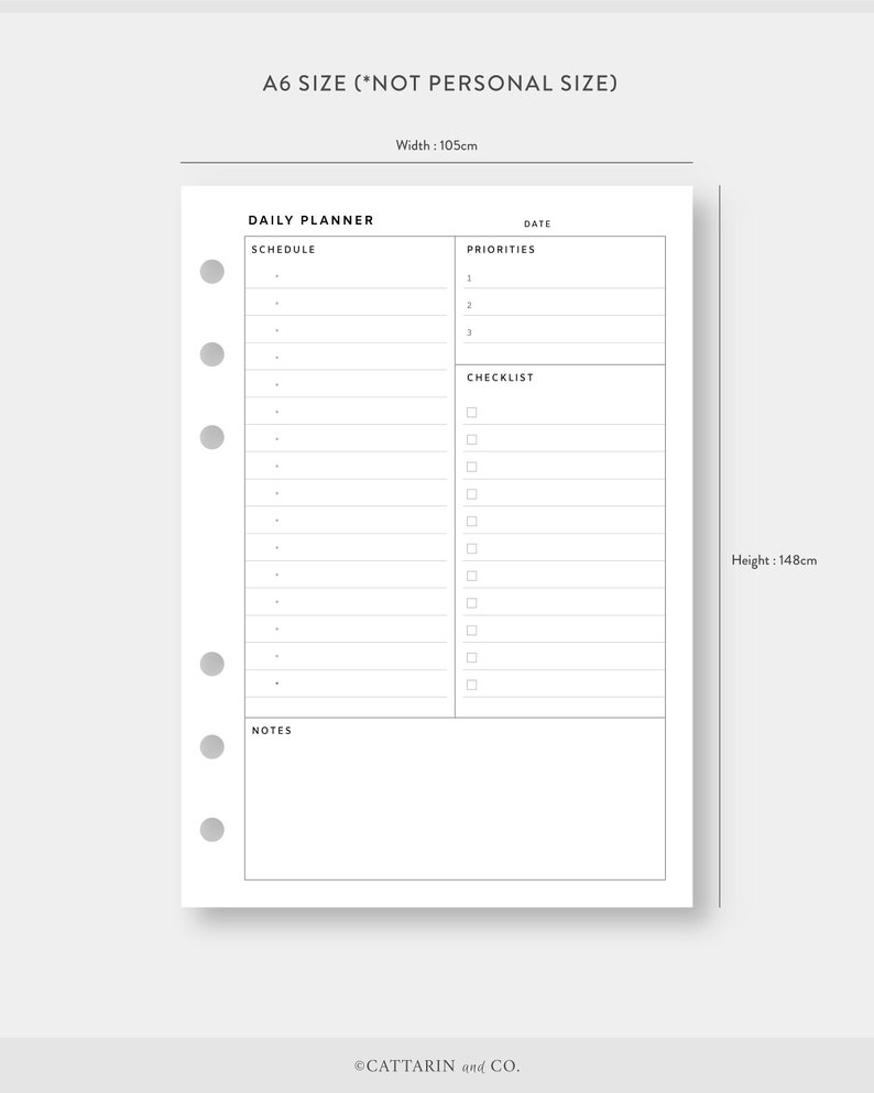 A6, Daily Planner Printable Day on One Page Undated Simple Template ...