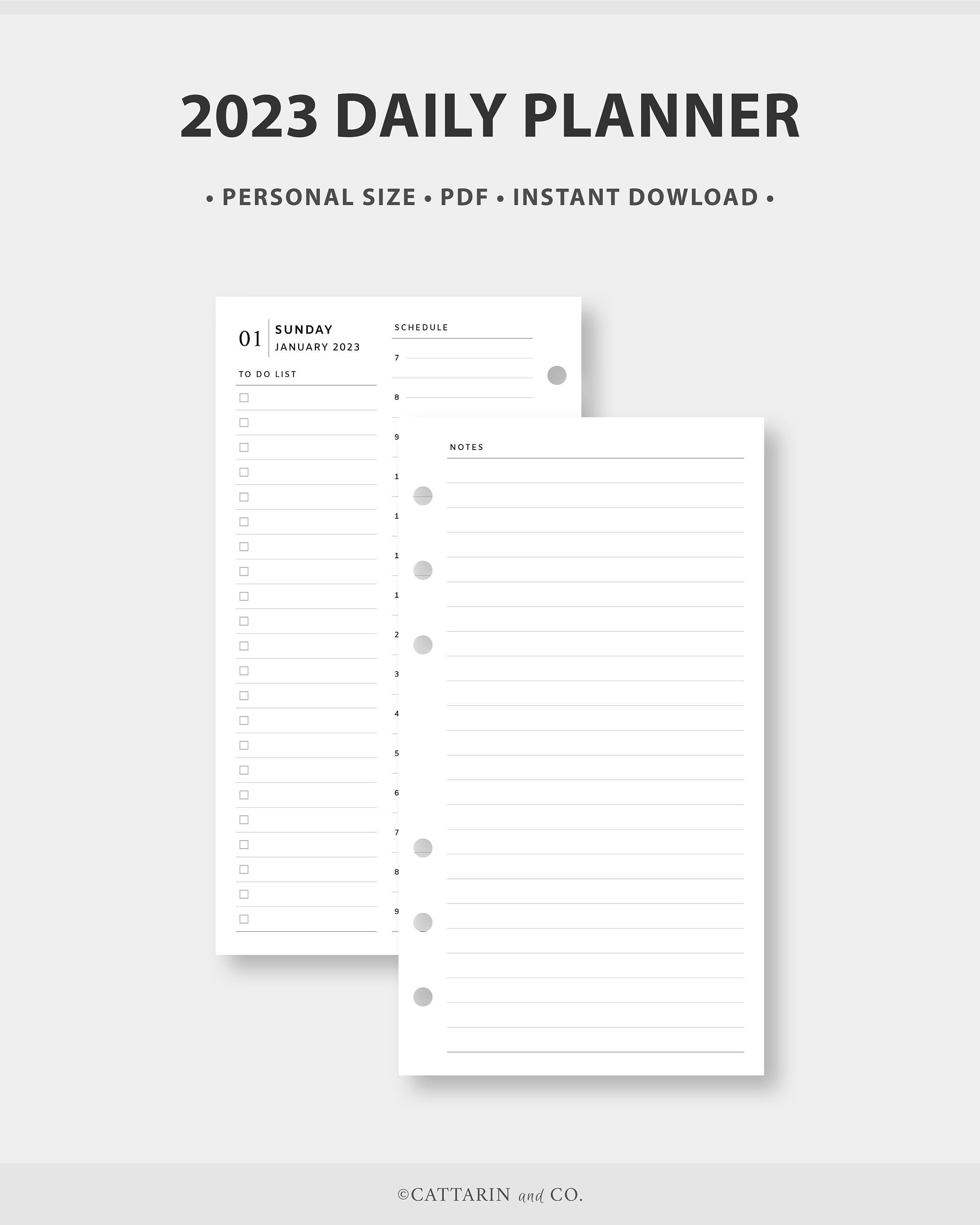 Personal 2023 Dated Daily Planner Printable Day on Two Etsy