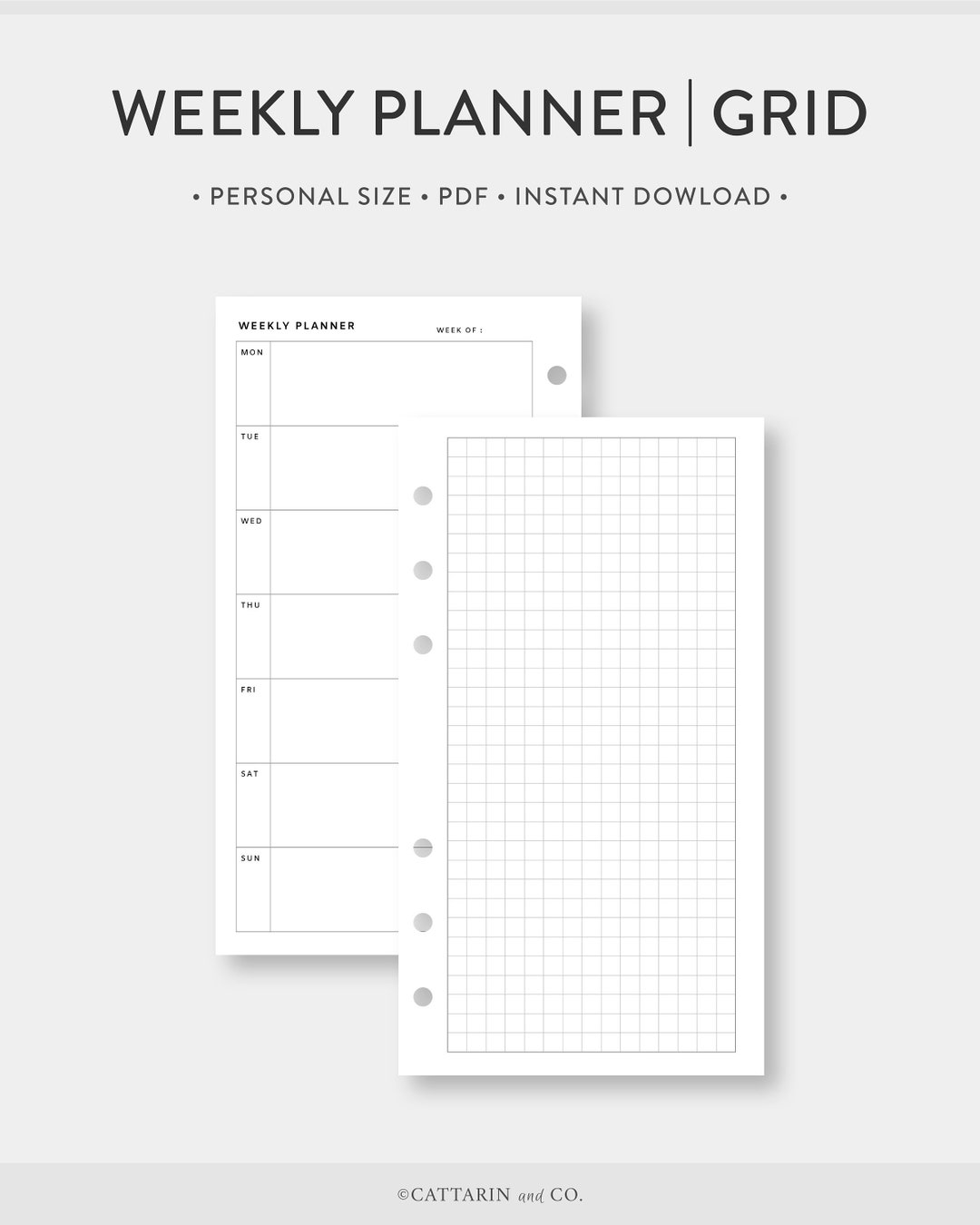 Personal, Weekly Planner Printable Grid Paper Week on Two Pages Undated ...