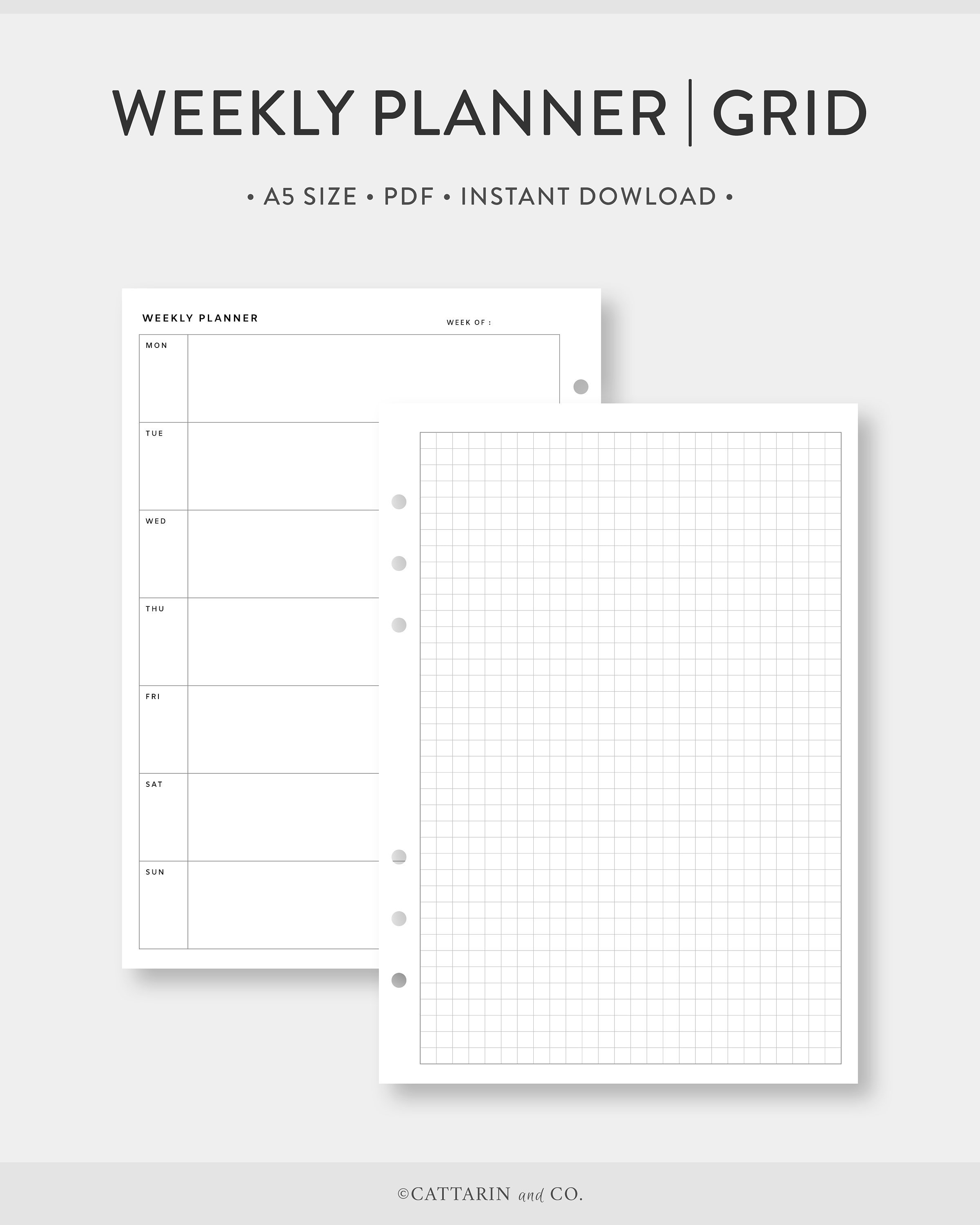 A5, Weekly Planner Printable Grid Paper Week on Two Pages Undated ...