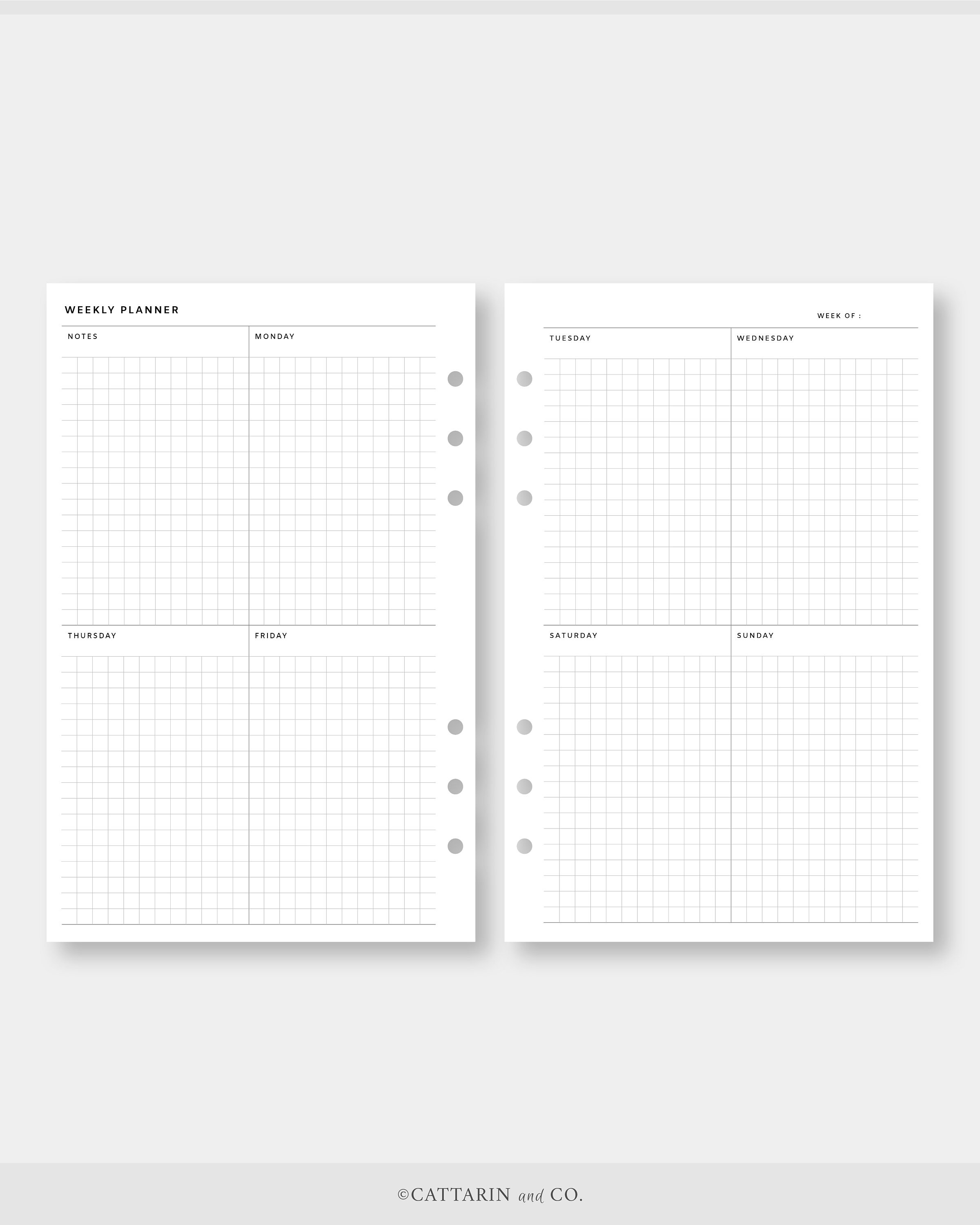 Half Letter, Weekly Planner Printable | Vertical Grid | Week on Two ...