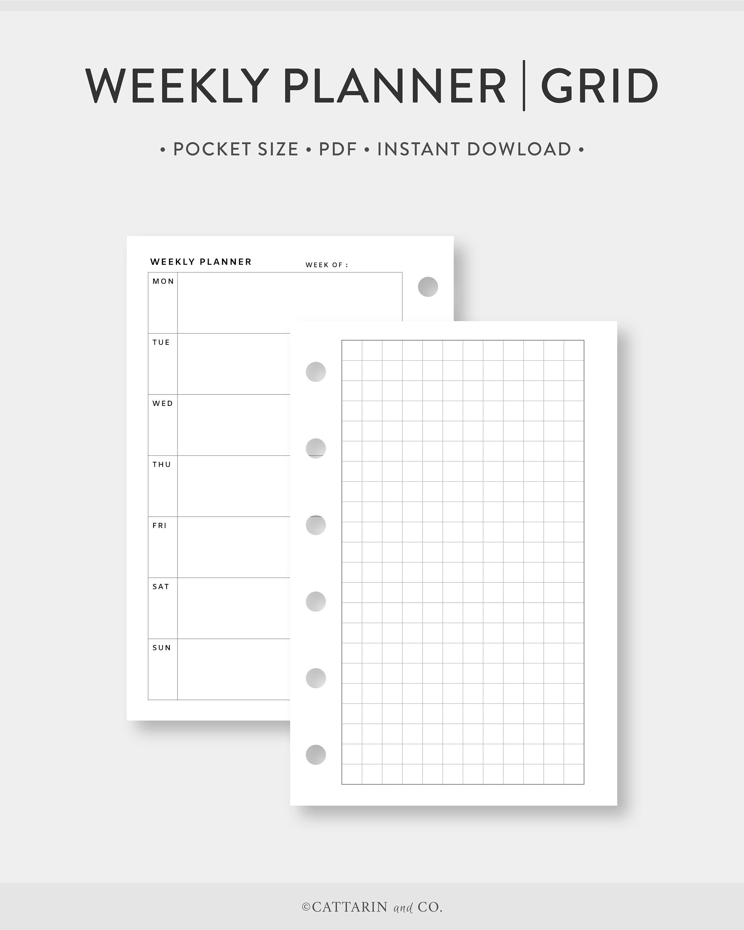 Pocket Weekly Planner Printable Grid Paper Week On Two Etsy UK Pocket weekly planner printable grid paper week on two etsy uk