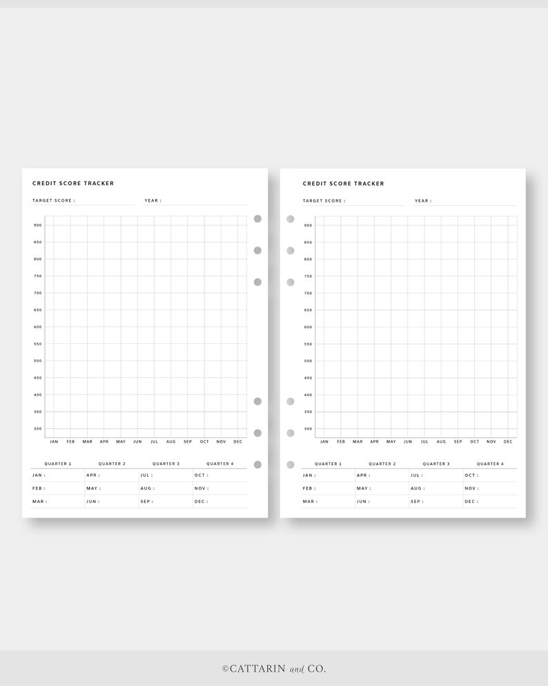 May include: Printable credit score tracker with a grid for tracking scores over time. The tracker is divided into four quarters, with space to record scores for each month. The tracker also includes a section for recording target scores and a year.