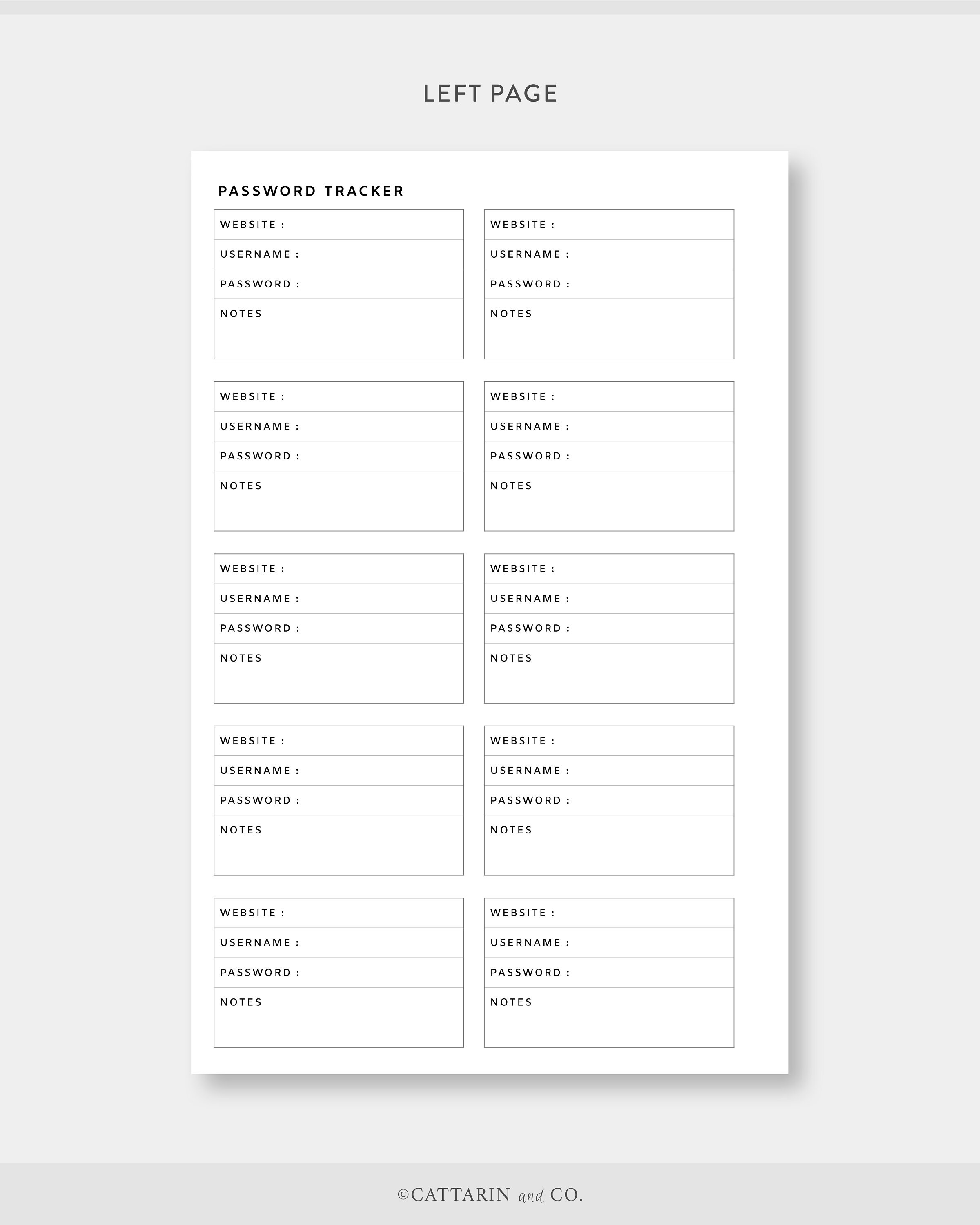 Half Letter, Password Tracker Printable | Password Log Password Keeper | Simple Minimal Template ...