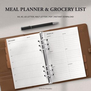 Meal Planner & Grocery List | Weekly Food Planner PDF | A4, A5, US Letter, Half Letter