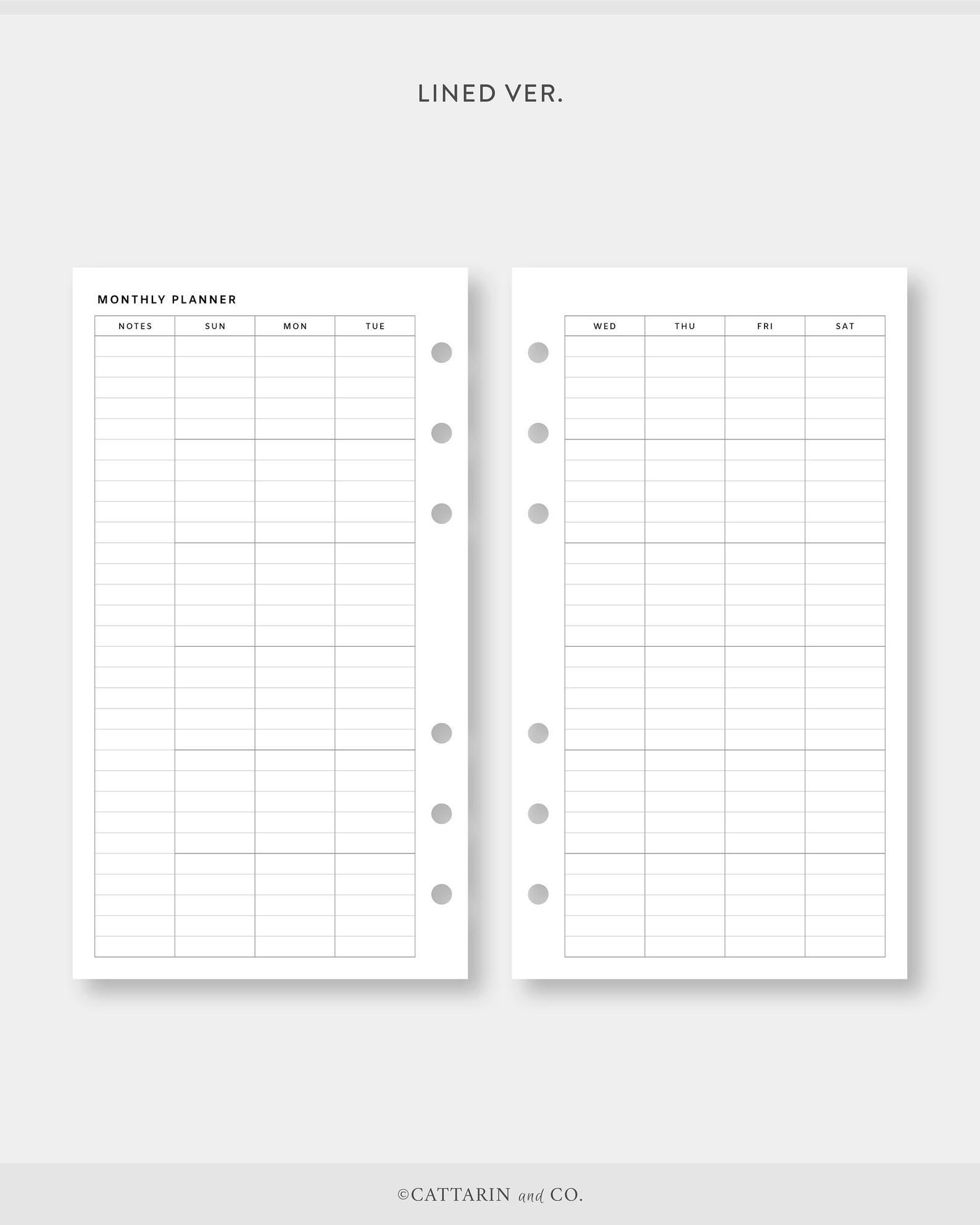 Personal, Minimalist Monthly Planner Printable Calendar Month on Two ...