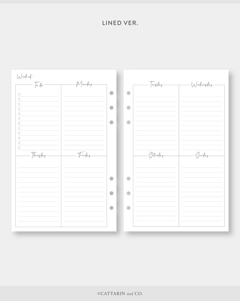 Half, Weekly Planner Printable Week on Two Pages Wo2p Undated Template ...