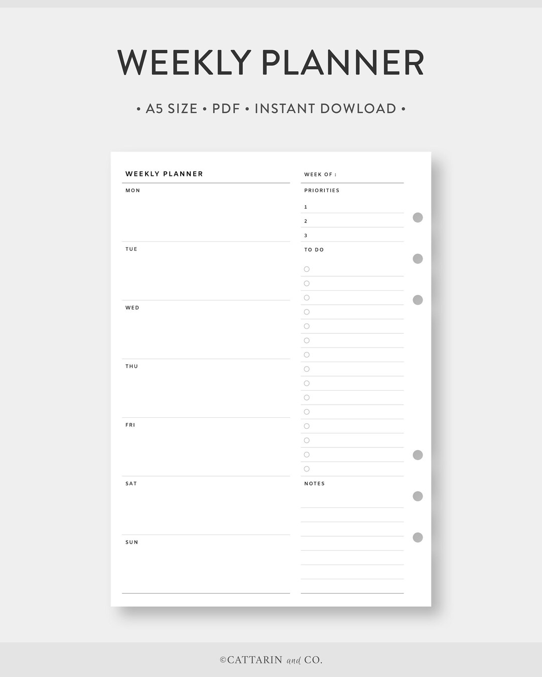 A5, Weekly Planner Printable | Minimalist to Do, Task List | WO1P ...
