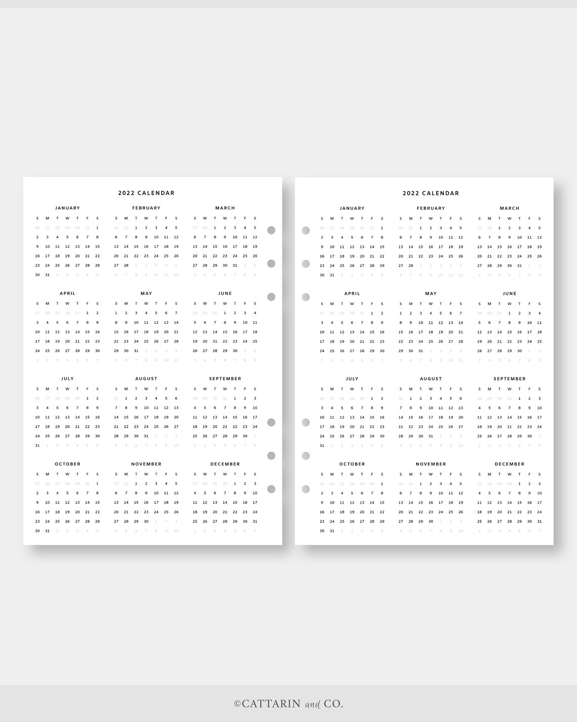 A5 2022 Yearly Calendar Printable Year At a Glance Yearly Etsy