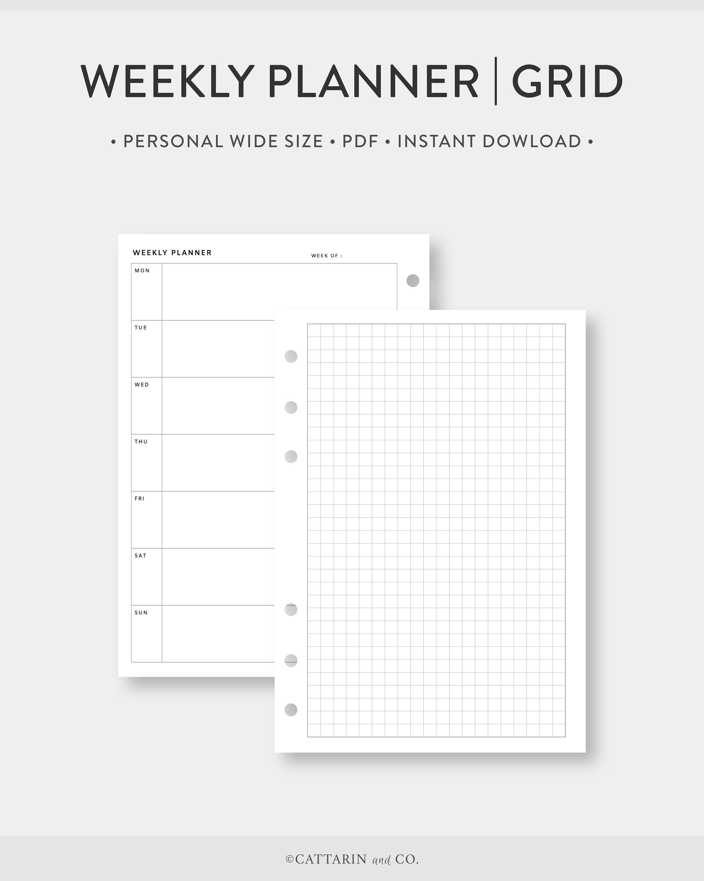 Personal Wide Weekly Planner Printable Grid Paper Week on - Etsy