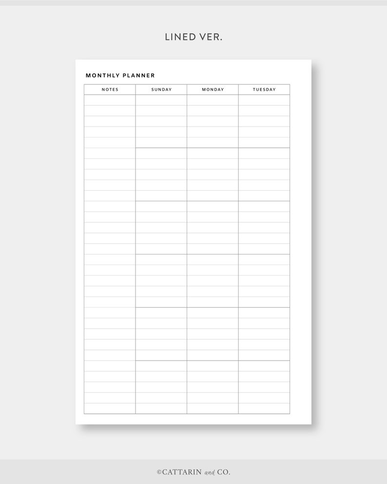 Half, Minimalist Monthly Planner Printable Calendar Month on Two Pages ...