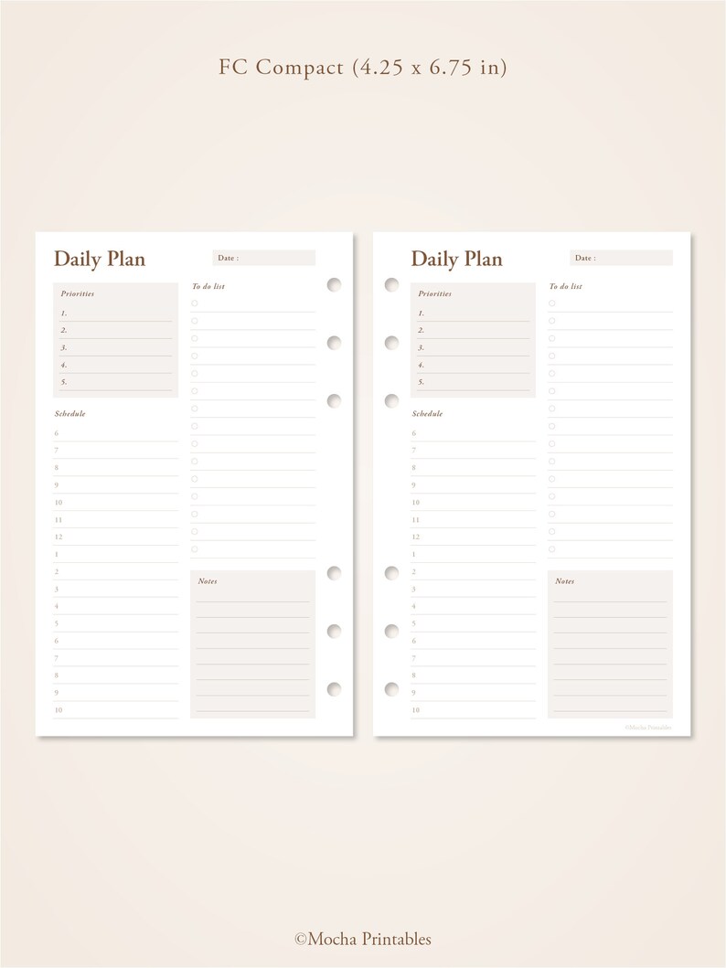 Daily Planner Printable | Day on One Page | A4, A5, US Letter, Half ...