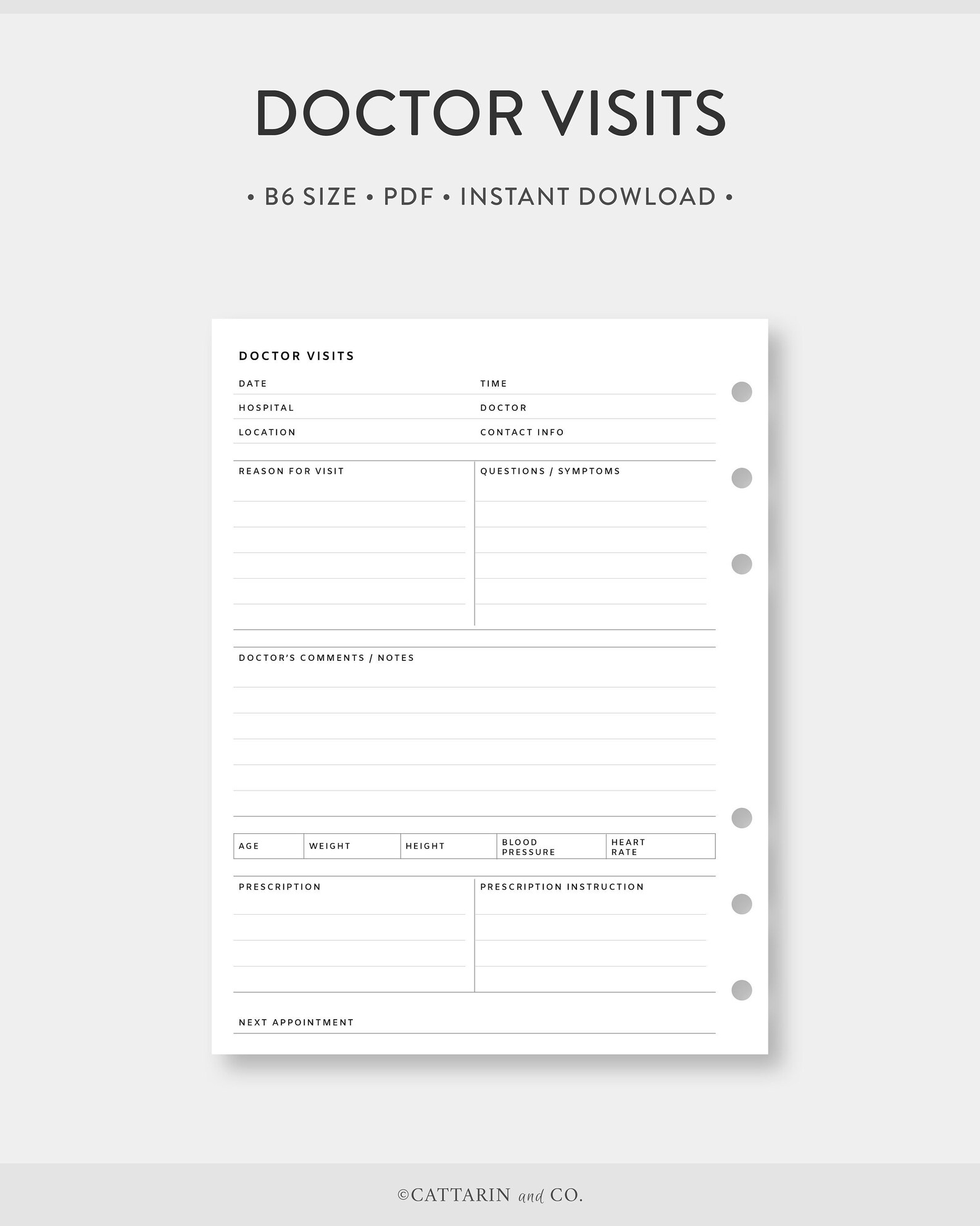 B6 Doctor Visits Printable Doctor Visit Log Medical - Etsy