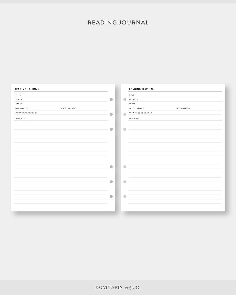 A5 Wide Reading Journal Log Printable Set Book Review Etsy Canada