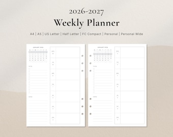2026–2027 Wochenplaner | Minikalender + Checkliste Layout PDF | A4, A5, US Letter, Half Letter, FC, Personal, Personal Wide