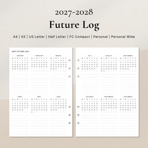 2027–2028 Future Log | Yearly Planning with Notes PDF | A4, A5, US Letter, Half Letter, FC, Personal, Personal Wide