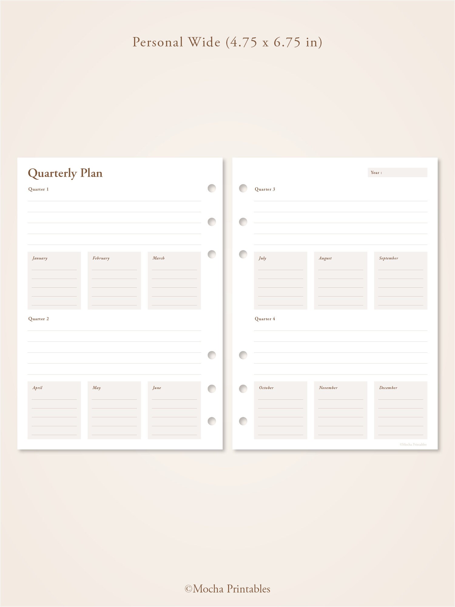 Quarterly Planner Printable Year on Two Pages A4, A5, US Letter, Half ...