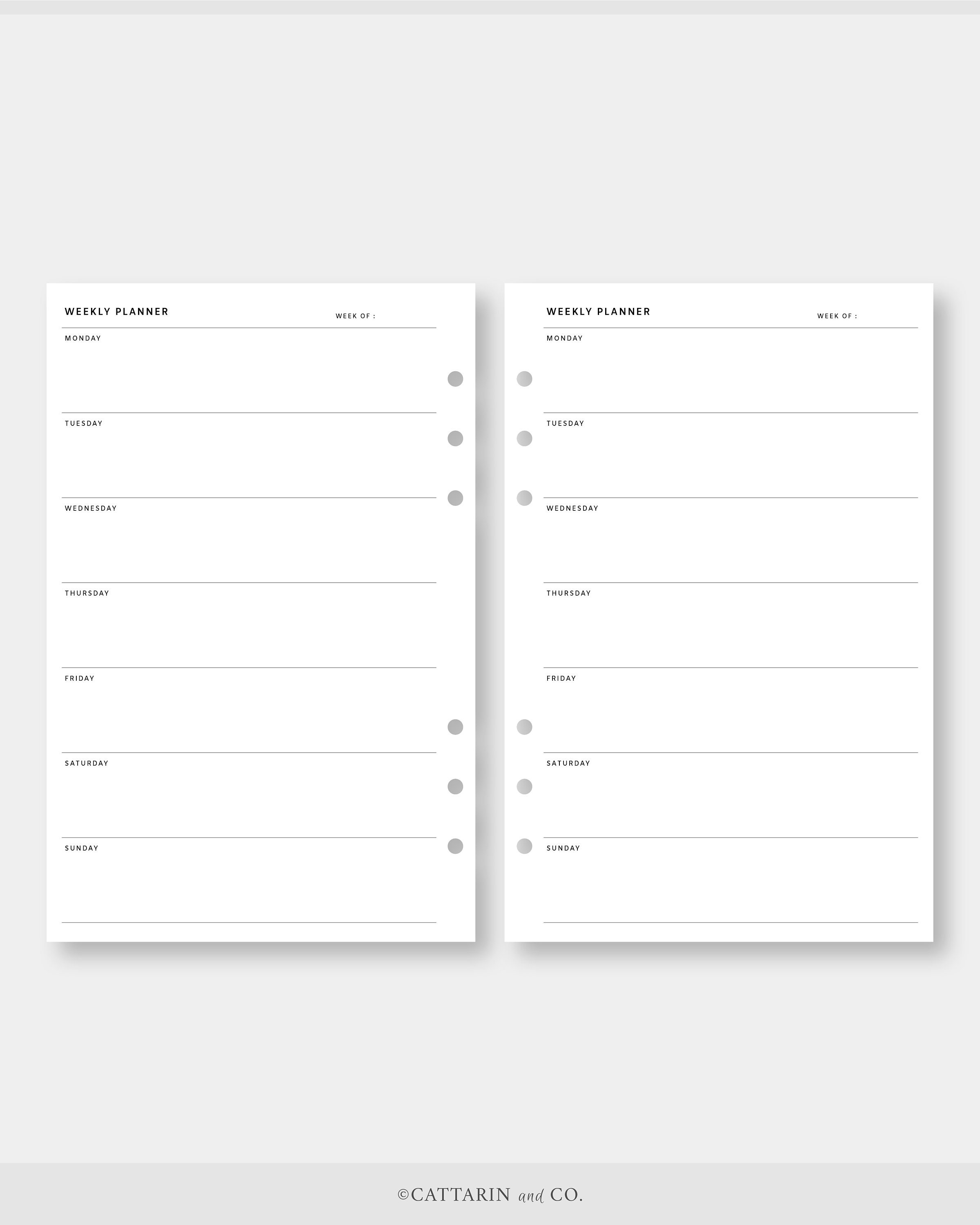 Half Letter, Weekly Planner Printable | Week on One Page | Undated ...
