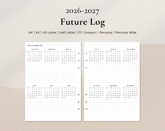 2026–2027 Zukunftslogbuch | Jahresplanung mit Notizen PDF | A4, A5, US Letter, Half Letter, FC, Personal, Personal Wide