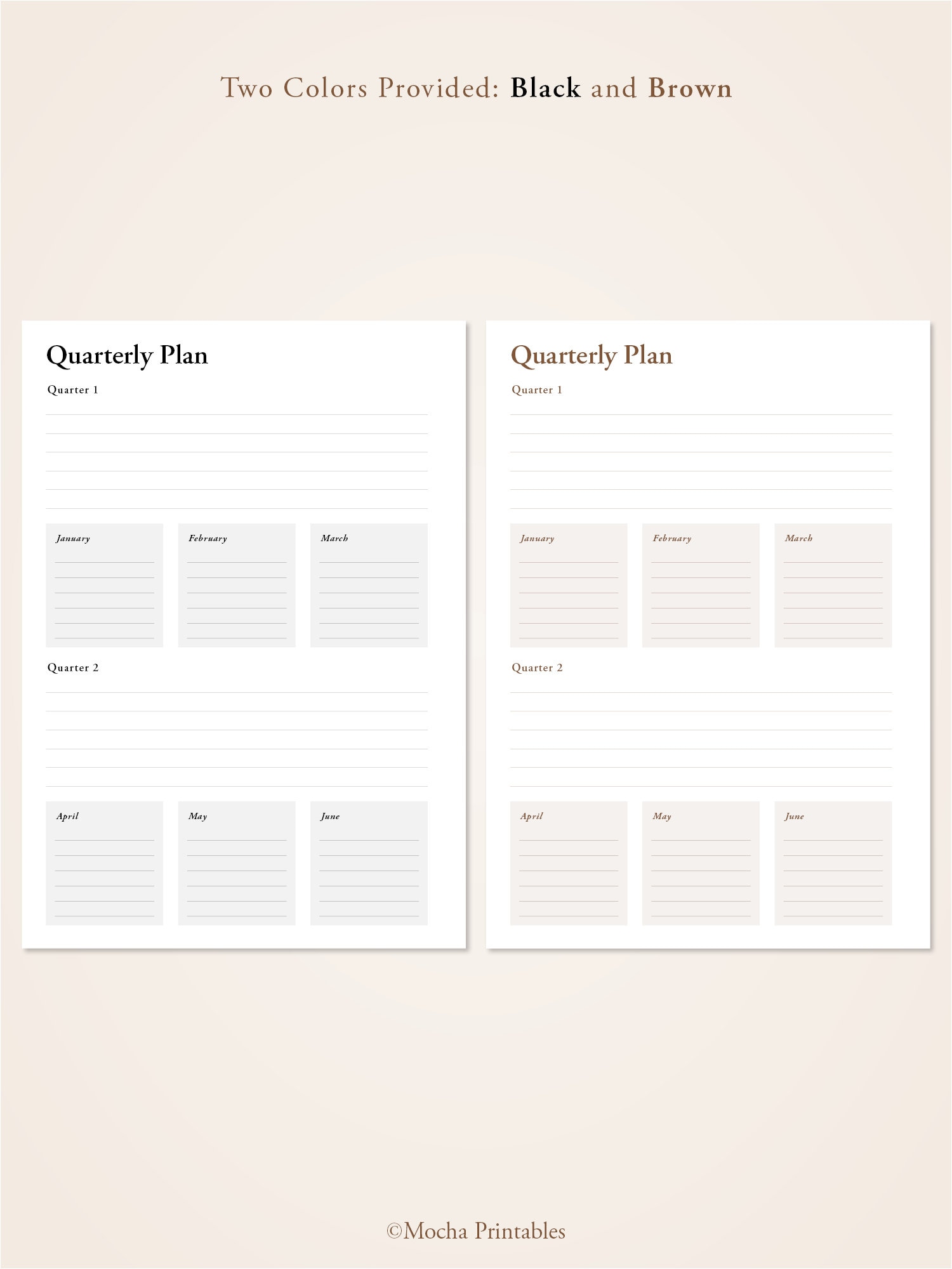 Quarterly Planner Printable Year on Two Pages A4, A5, US Letter, Half ...