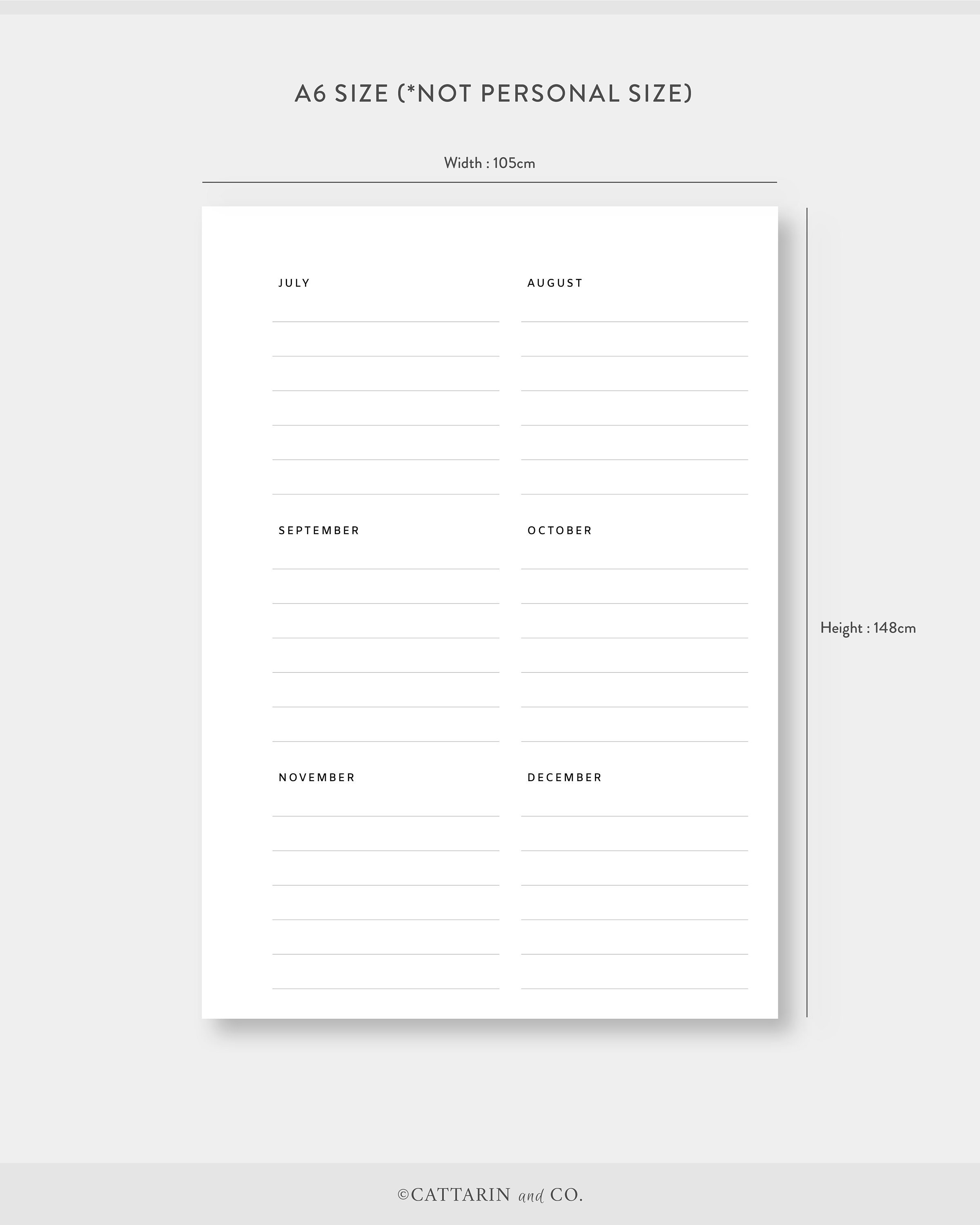 A6 Yearly Overview Printable Year on Two Pages Year at a - Etsy