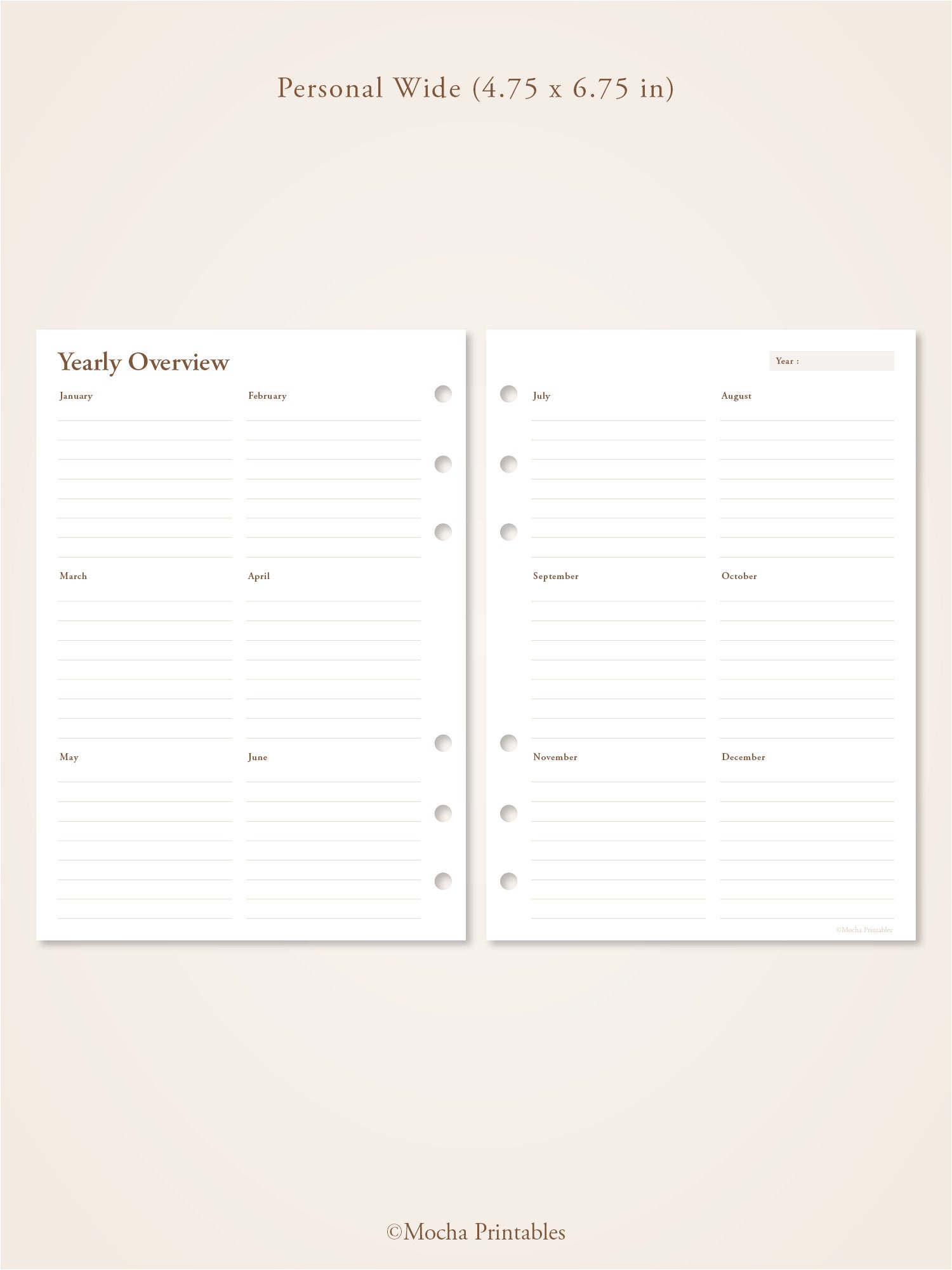 Yearly Overview Printable Year on Two Pages A4, A5, US Letter, Half ...