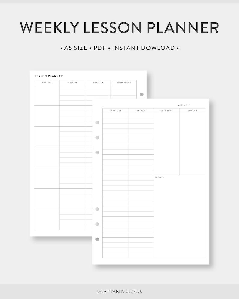A5 Weekly Teacher Lesson Planner Printable Undated Template Etsy
