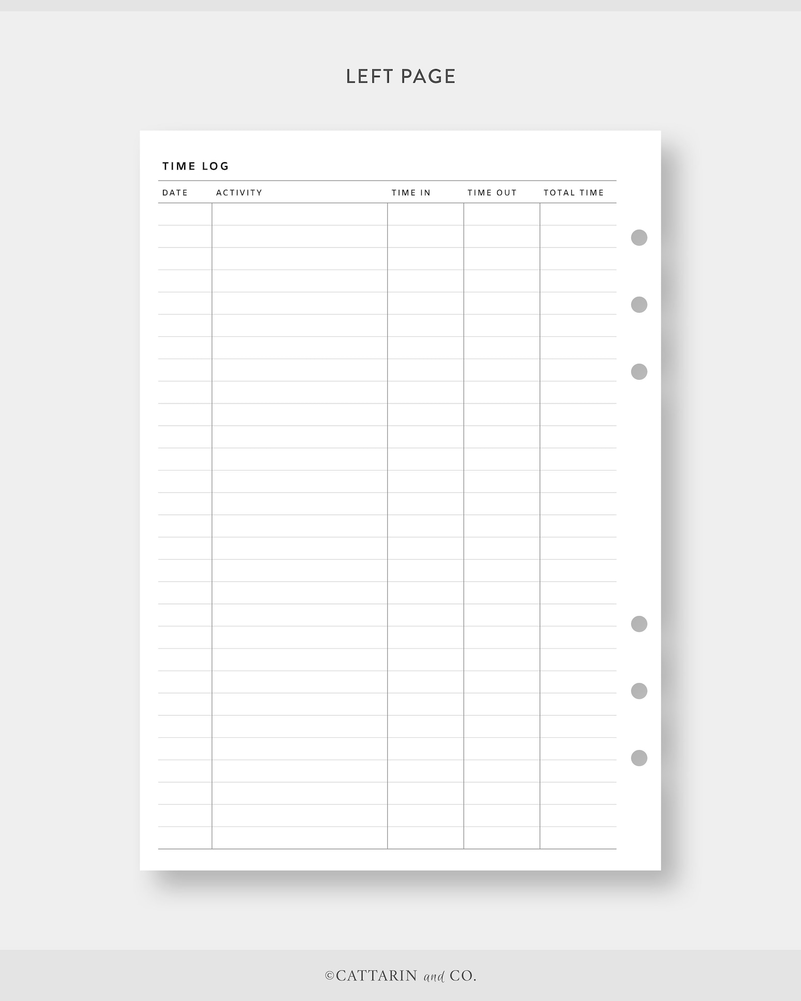 A5, Work Time Log Printable | Simple Time Sheet Tracker Template ...