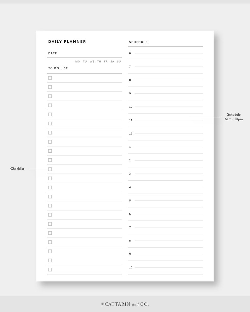 A4 US Letter, Hourly Daily Scheduler, Lined Notes Day on Two Pages ...