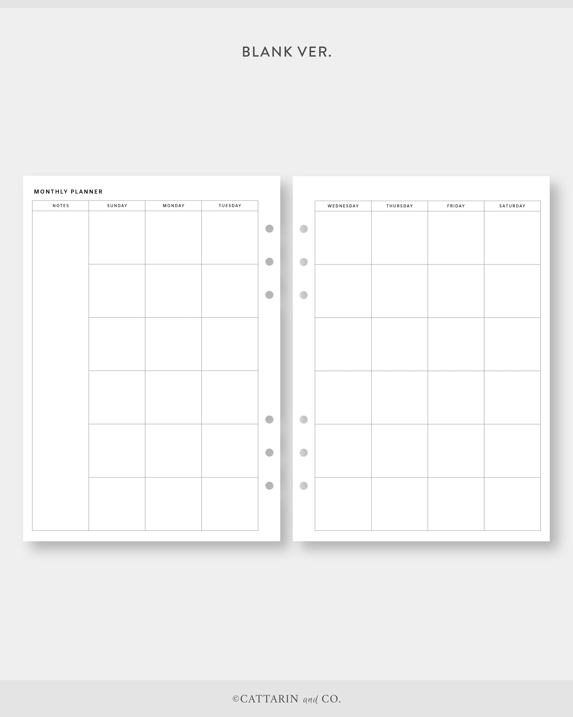 A5, Minimalist Monthly Planner Printable Calendar | Month on Two Pages ...
