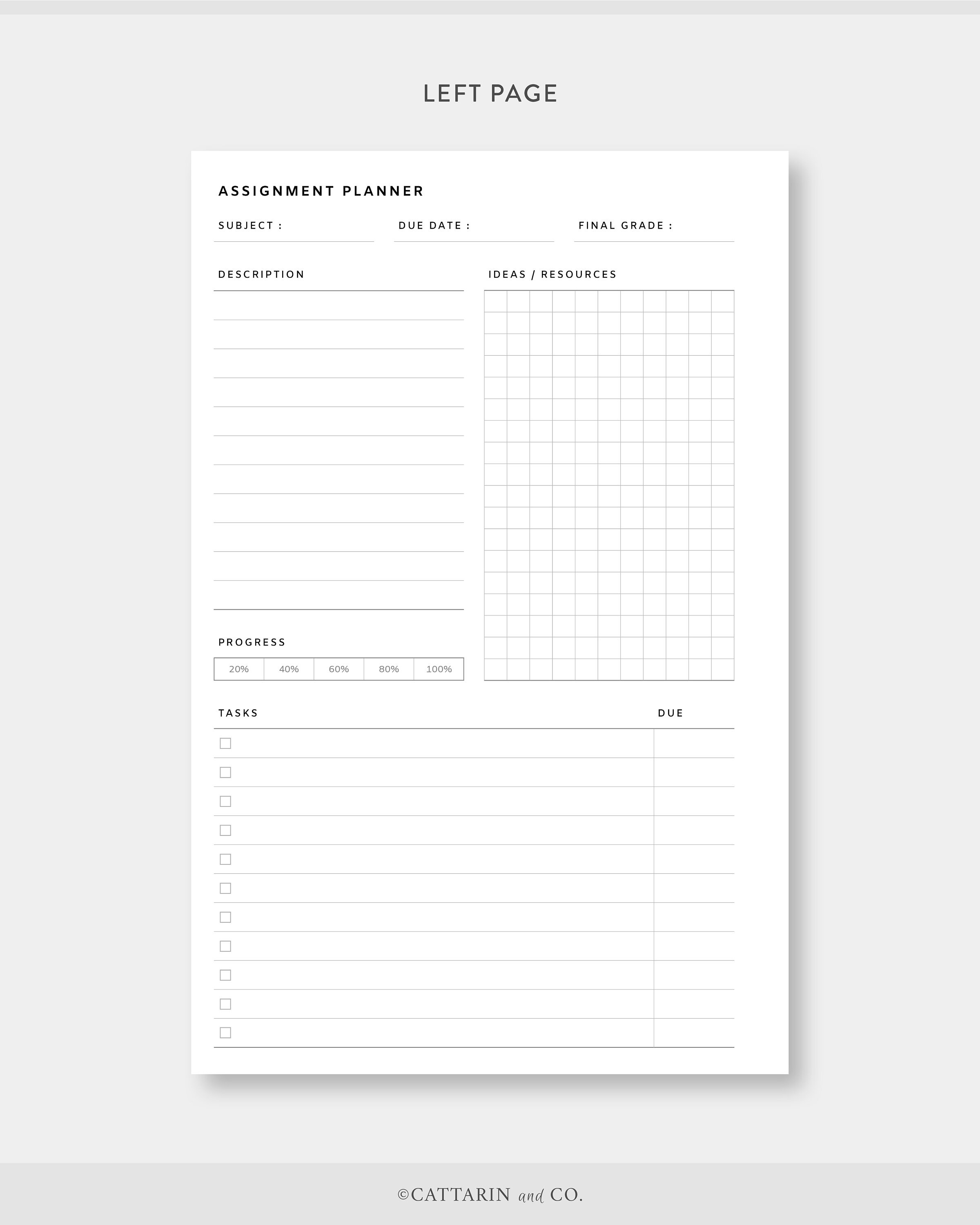 Half Letter, Assignment Planner &amp; Tracker Printable Homework, Study ...