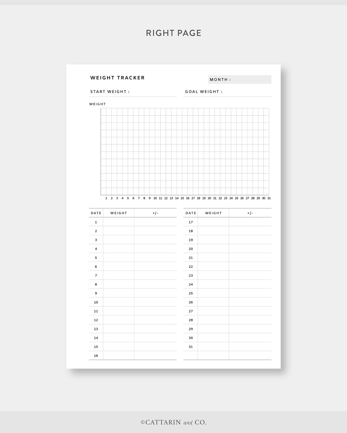 Personal Wide, Weight Tracker Printable | Monthly Weight Loss Chart ...