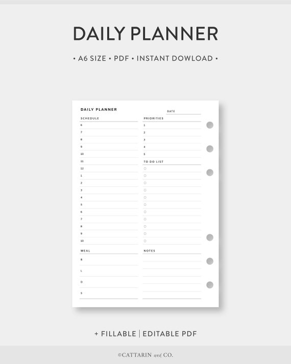 Half Letter Daily Planner Printable Fillable Editable - Etsy