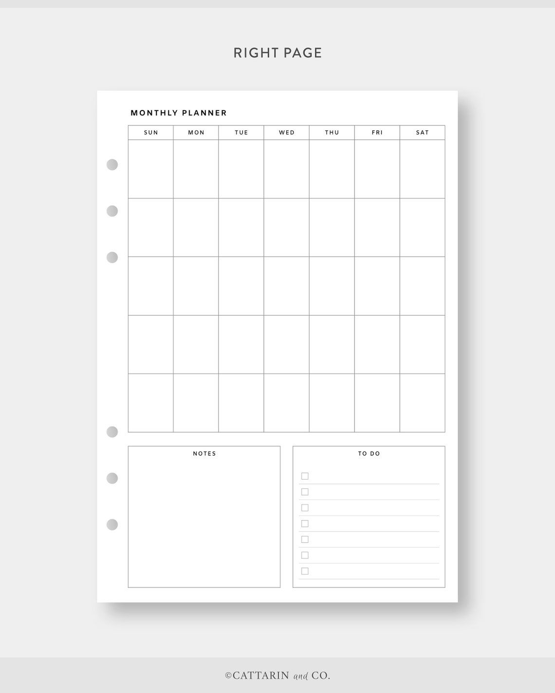 A5, Undated Monthly Planner Printable Month on One Page to Do List ...