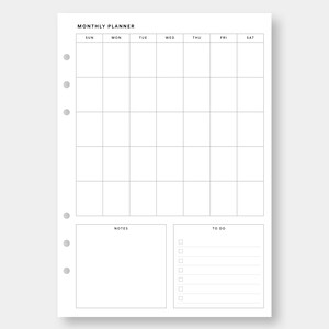 A5, Undated Monthly Planner Printable | Month on One Page | to Do List ...