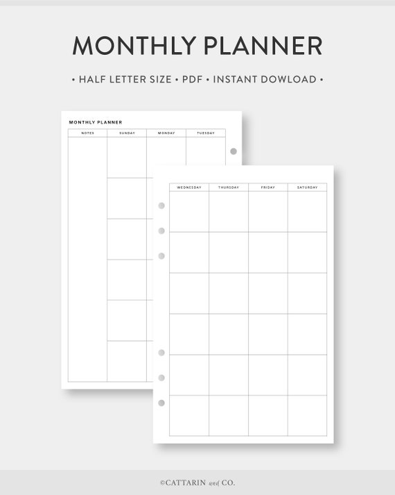 Half Minimalist Monthly Planner Printable Calendar Month on - Etsy