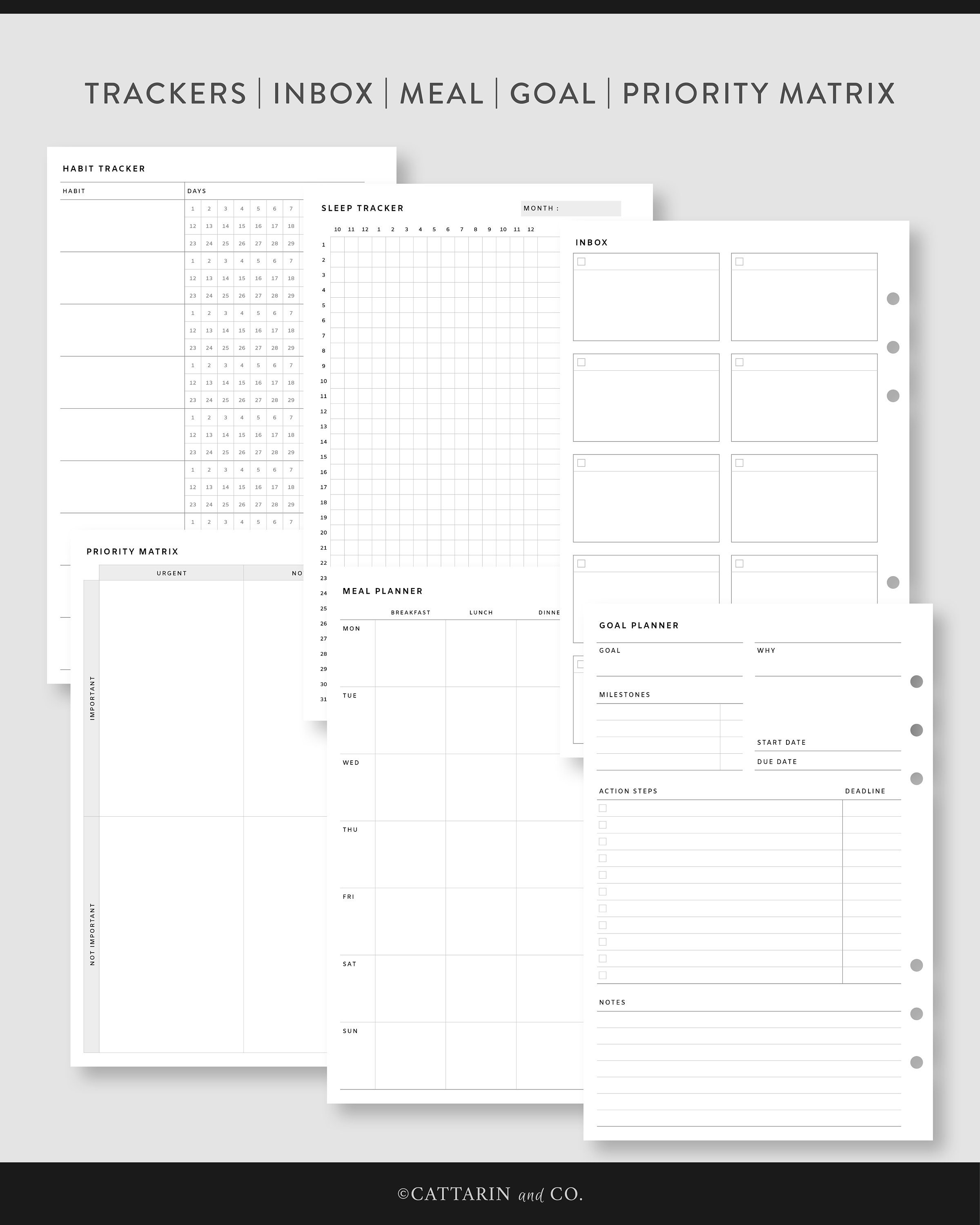 Half Letter, Undated Planner Bundle | Printable Planner Kit | Yearly ...