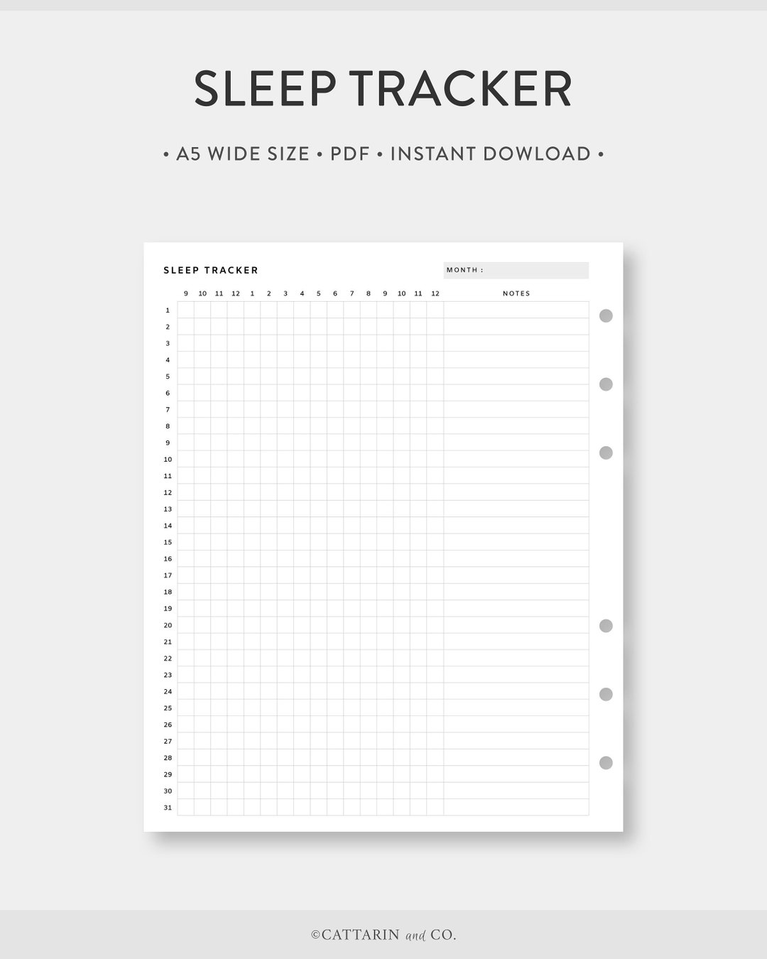 A5 Wide Sleep Tracker Printable Monthly Sleep Log - Etsy