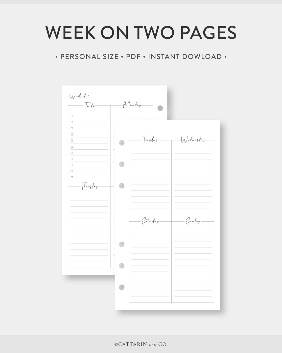 Personal, Weekly Planner Printable | Week on Two Pages Wo2p | Undated ...