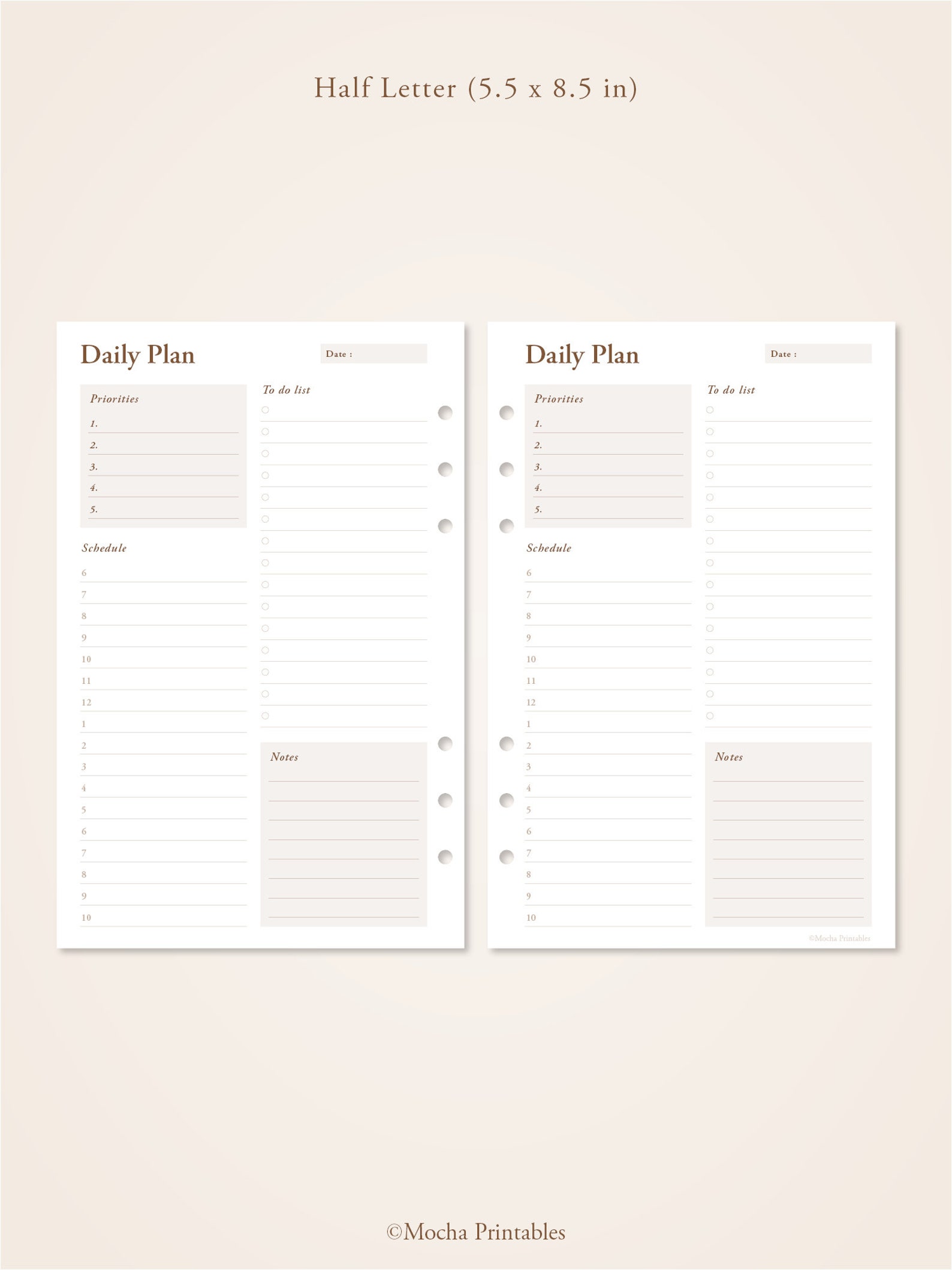 Daily Planner Printable | Day on One Page | A4, A5, US Letter, Half ...